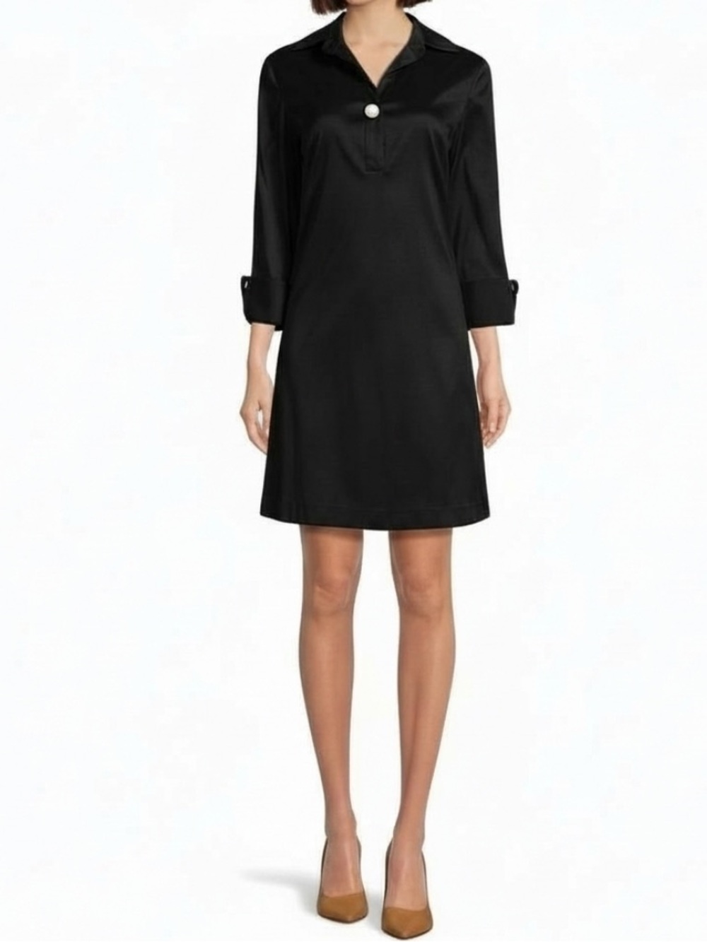 Preston & York Black Satin Shift with Polished Collar